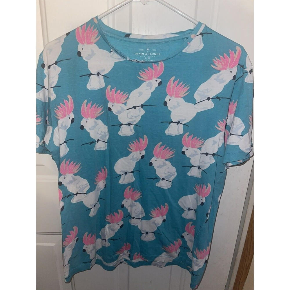 Women Ladies Denim and Flower Blouse Size Small